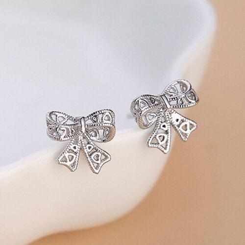 925 Sterling Silver Hollow Bow Heart Stud Earrings