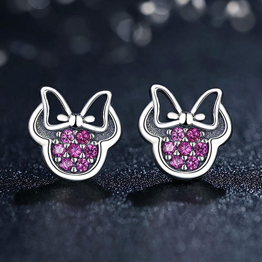 925 Sterling Silver Minnie Mouse Shaped Stud Earrings