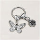 Antiqued Silver Butterfly Rose Flower Handbag Keyring Charm