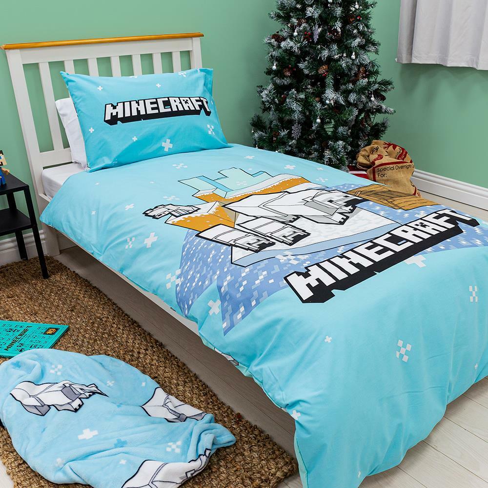 Blue Minecraft Polar Bear Christmas Reversible Duvet Cover Bedding Set