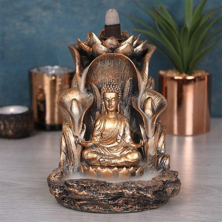 Bronze Buddha and Lotus Backflow Incense Burner
