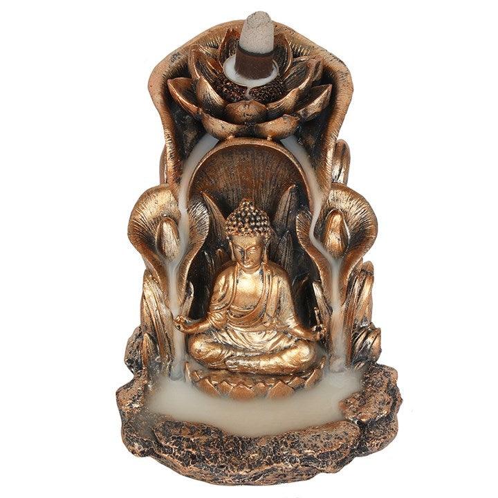 Bronze Buddha and Lotus Backflow Incense Burner