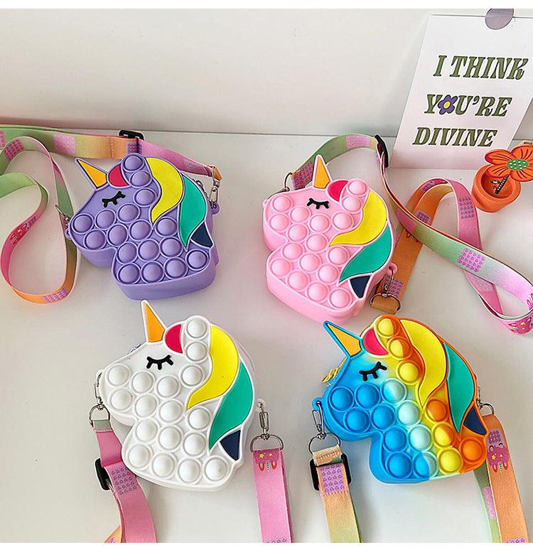 Children's Silicone Colourful Unicorn Push Bubble Pop it Bag