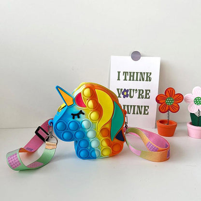 Children's Silicone Colourful Unicorn Push Bubble Pop it Bag