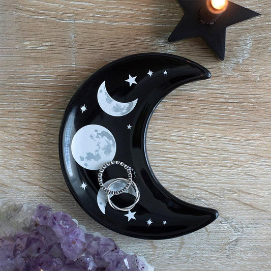 Black Crescent Moon Trinket Ring Jewellery Dish