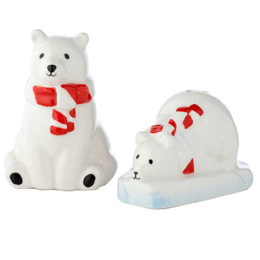 Cute Festive Polar Bear Ceramic Salt and Pepper Set Shakers