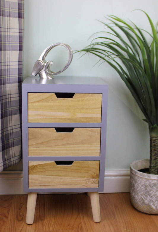 3 Drawer Chest In Grey Finish With Natural Drawers With Removable Legs
