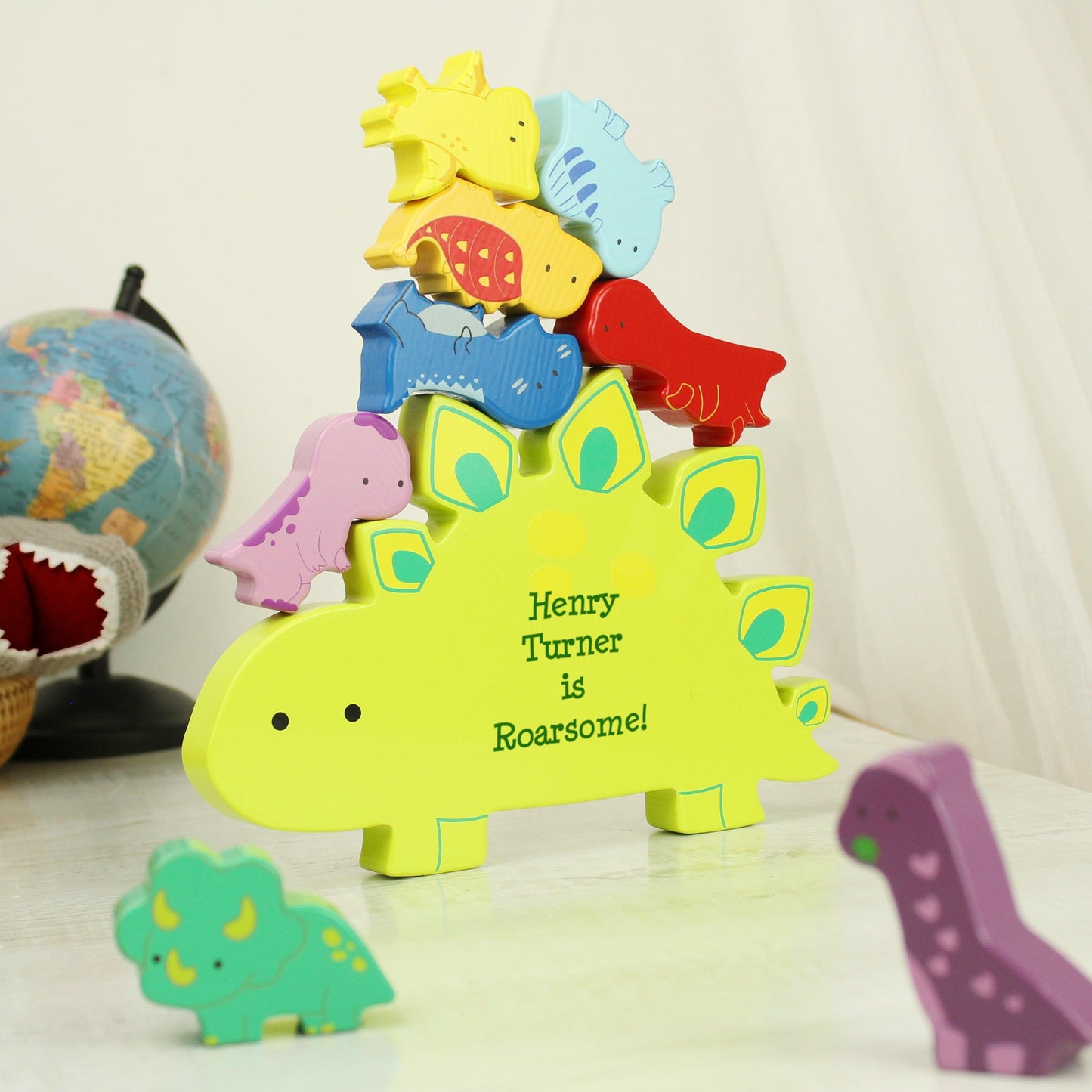 Personalised Montessori Message Wooden Dinosaur Activity Blocks Toy