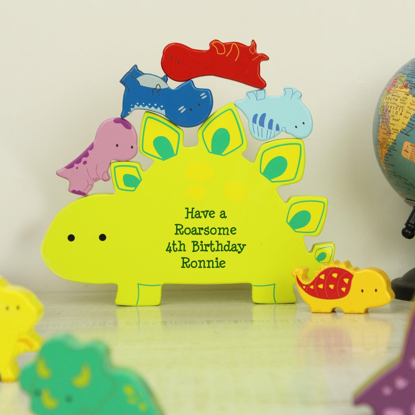Personalised Montessori Message Wooden Dinosaur Activity Blocks Toy