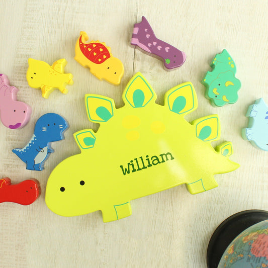 Personalised Montessori Name Only Wooden Dinosaur Activity Blocks Toy