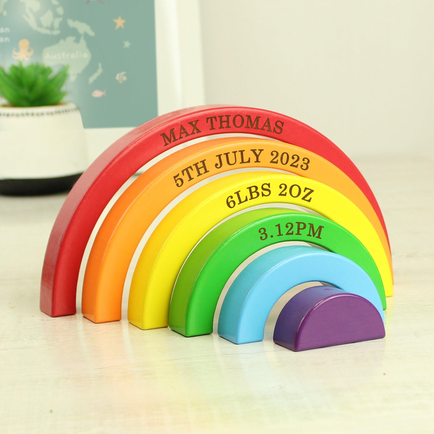 Personalised Montessori Rainbow Stacker Wooden Blocks Activity Toy