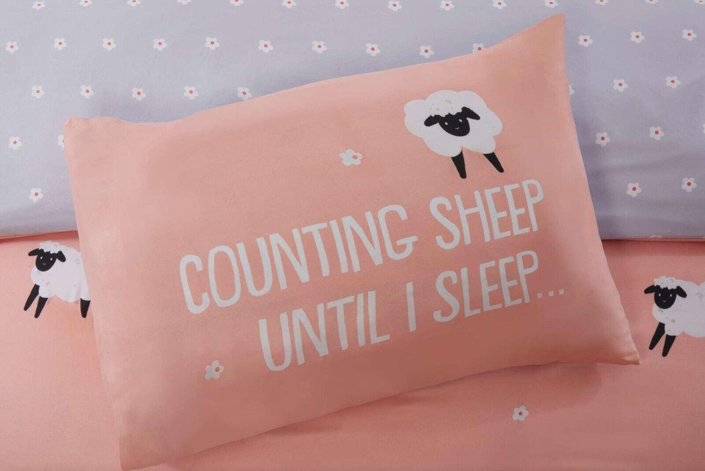 Pink Blush Counting Sheep Print Duvet Cover Bedding Set