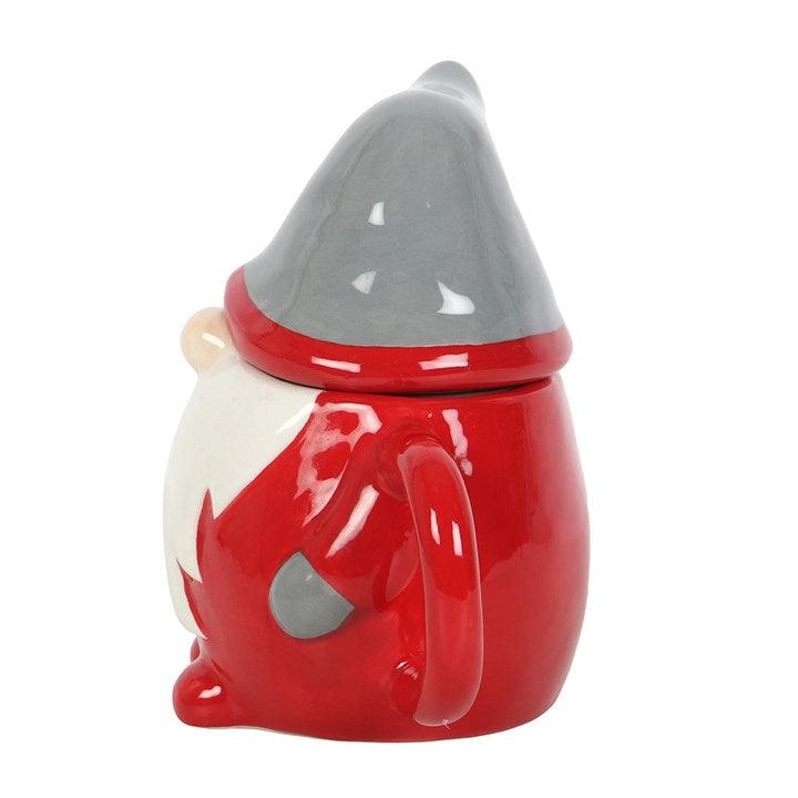 Red and Grey Gonk Christmas Gnome Lidded Mug