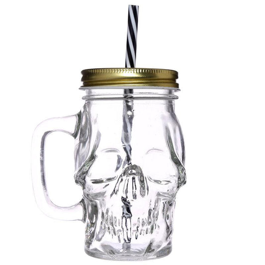 Skull Shaped Mason Jars Drinking Cups With Lid And Straw