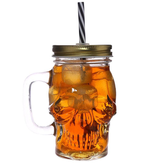 Skull Shaped Mason Jars Drinking Cups With Lid And Straw