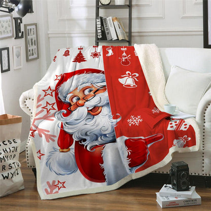 Warm Soft Fleece Blanket Throw - Red Christmas Santa