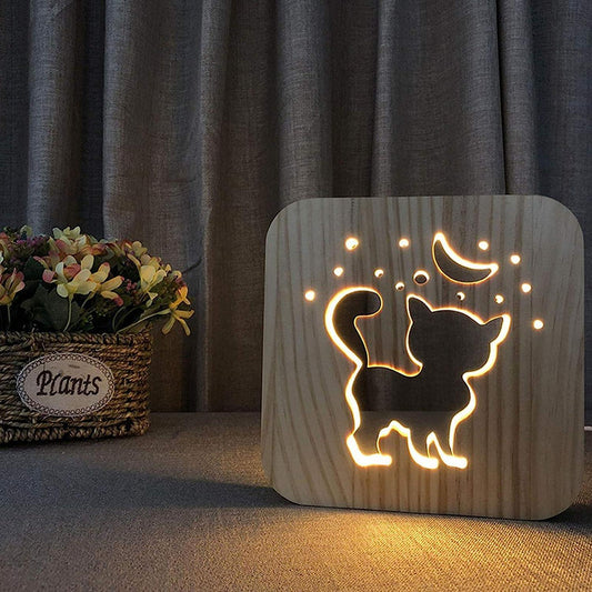 Wooden Animal Carved Cut Out USB Night Light 3D Lamp Desk Lights - 11 Designs