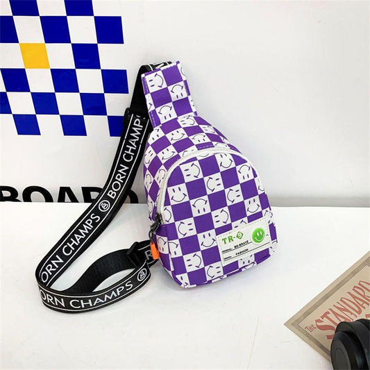 Young Kids Plaid Contrast Smiley Face Chest Sling Bag - 5 Colours