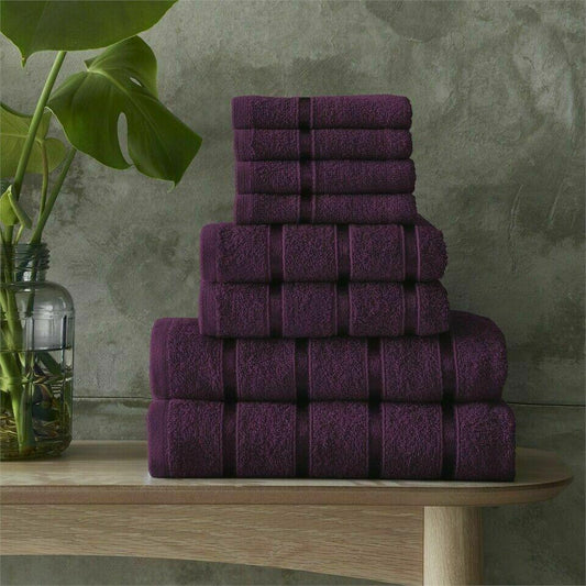 100% Egyptian Cotton Towel 8 Piece Bale Set Stripe Design - 14 Colours