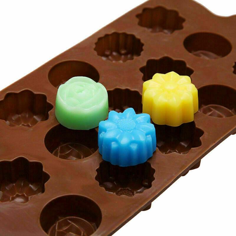 15 Rose Flowers Silicone Baking Chocolate Fondant Jelly Ice Cube Mould