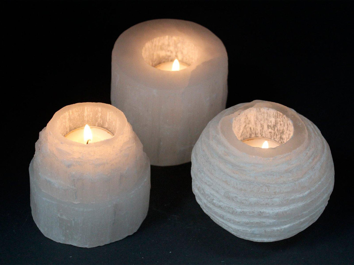 Natural Selenite Crystal Snowball Candle Holders Healing Chakras - Home Inspired Gifts