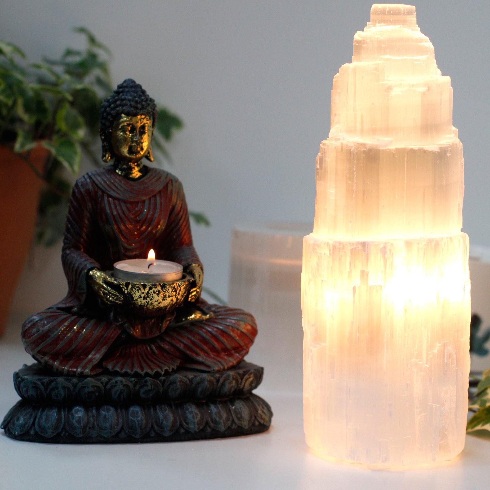 Selenite Tower Lamp 25cm Healing Crystal Chakra Meditation Spiritual - Home Inspired Gifts