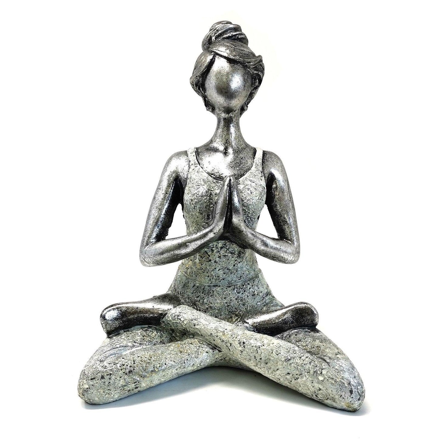 Yoga Lady Ornament Figure Statue - Silver & White 24cm