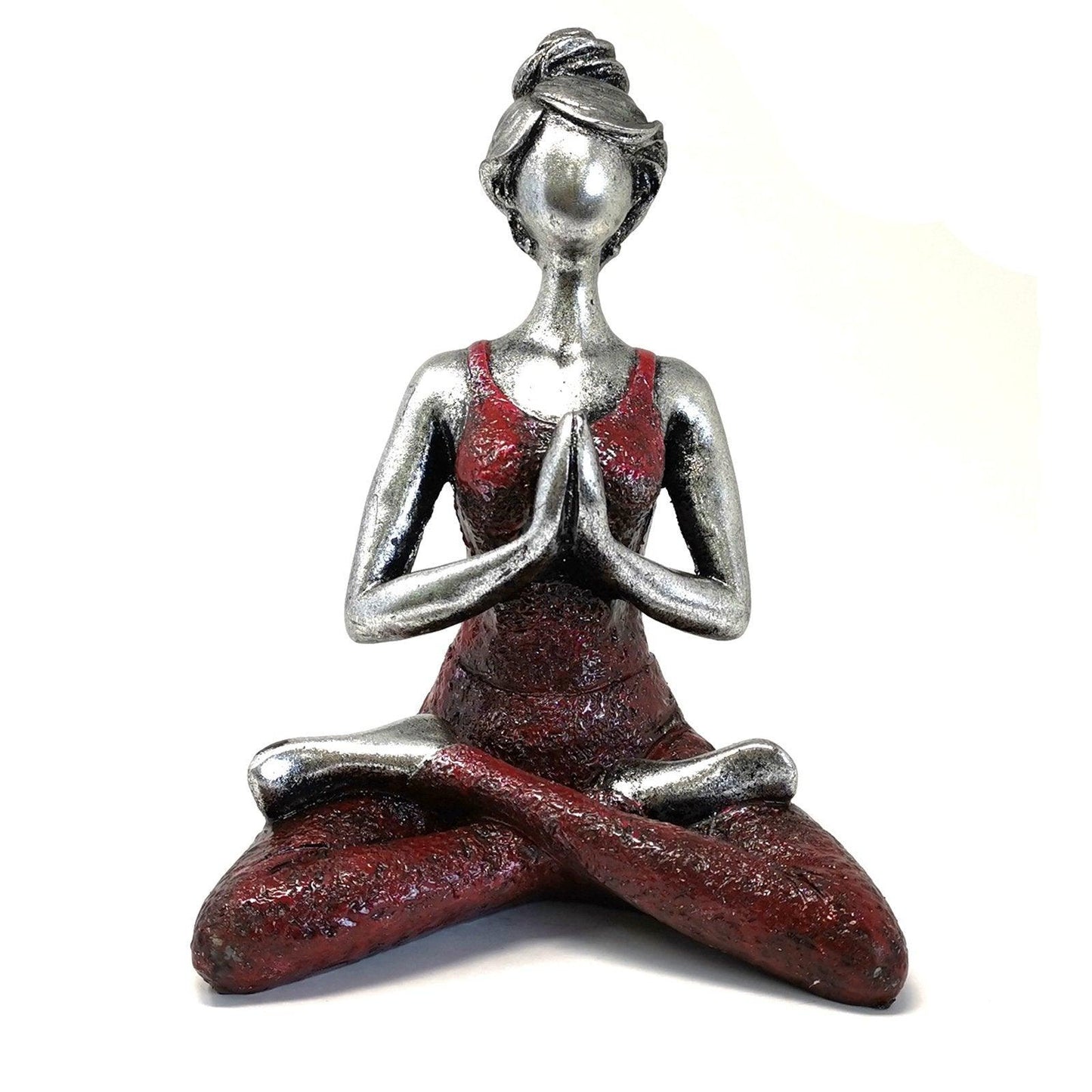 Yoga Lady Figure Statue Ornament - Silver & Bordeaux 24cm