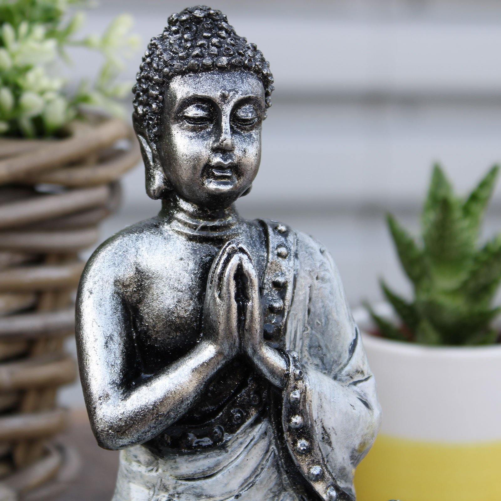 6 x Silver Mini Buddha Figure Handpainted Ornaments - Kporium Home & Garden