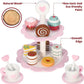 18pc Wooden Dessert 2 Tier Cake Stand with Muffins Cakes and Donuts