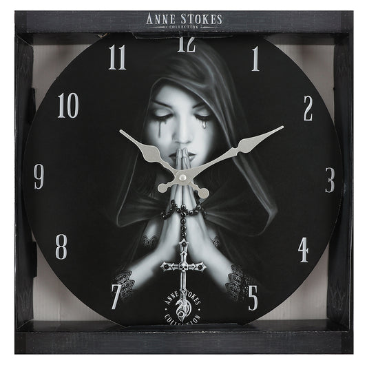 Wooden Gothic Prayer Wall Clock by Anne Stokes