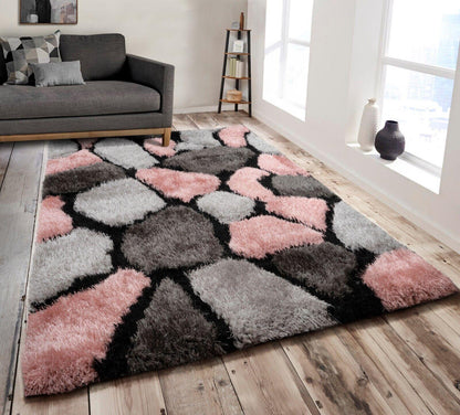 3D Pebbles Shaggy Non Shed Area Rug Runner - Pink