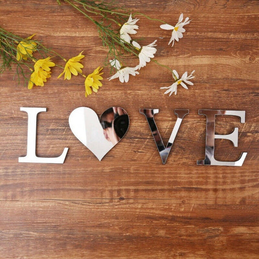 Love Letter Word Wall Mirror Tiles Self-Adhesive Home Decor Stickers