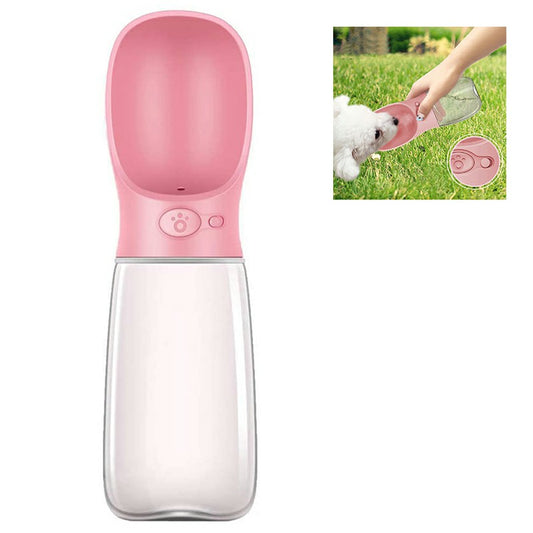 550ml Portable PET Dogs Cats Water Bottle Travel Feeder - Pink