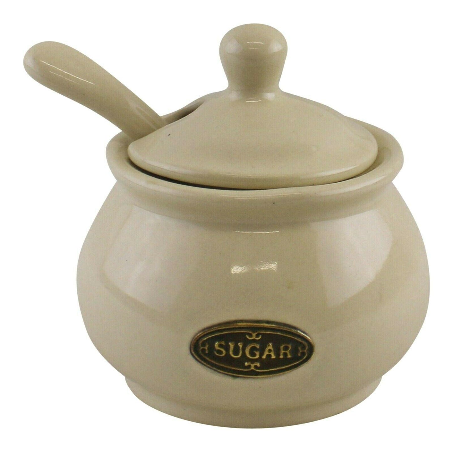 Country Cottage Cream Ceramic Sugar Bowl with Lid & Spoon Closed
