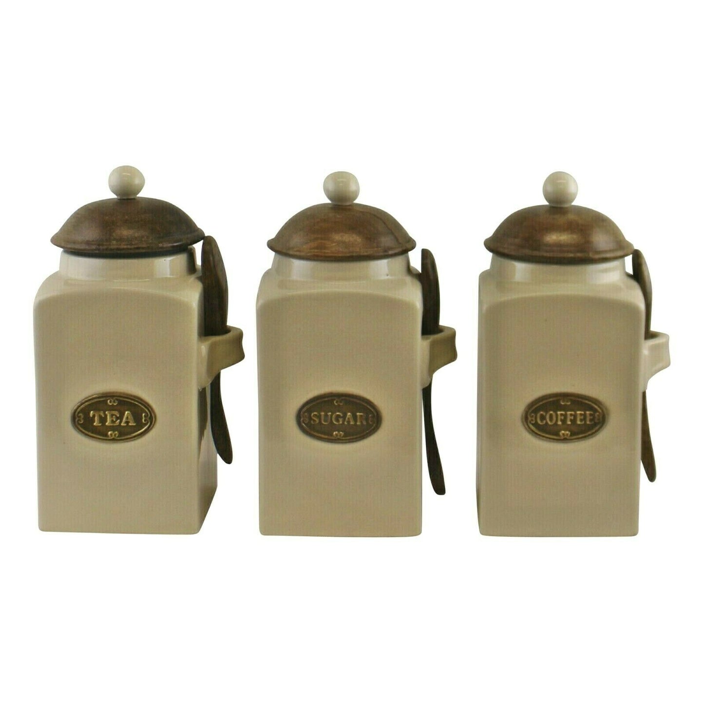 Large Tea, Coffee & Sugar Storage Canisters Set with Spoons Airtight Lids