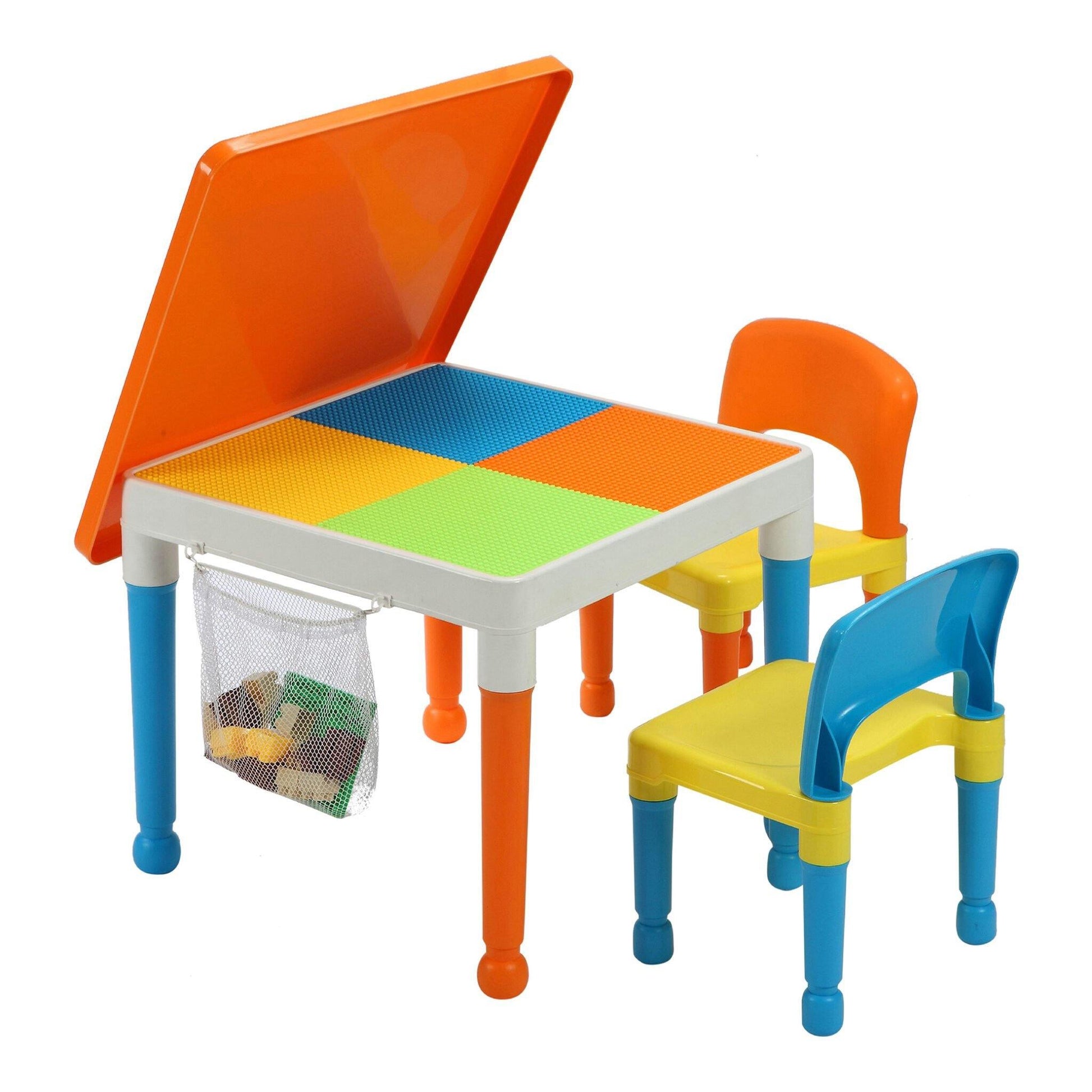 Multipurpose Orange Activity Table & 2 Chairs with Storage Bag Building Blocks Table - Kporium Home & Garden