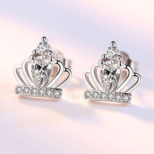 925 Sterling Silver Crystal Crown Stud Earrings Jewellery