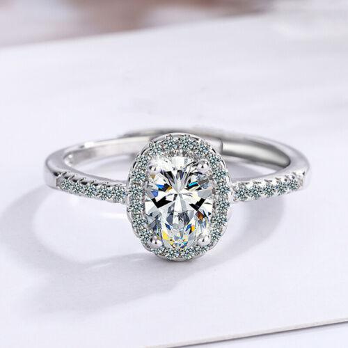925 Sterling Silver Crystal Oval Stone Adjustable Ring Jewellery