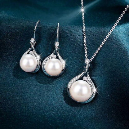925 Sterling Silver Crystal Pearl Drop Pendant Chain Necklace Earrings