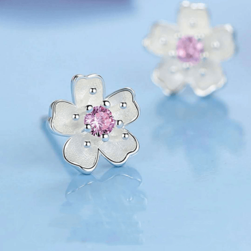 925 Sterling Silver Daisy Pink Stone Stud Earrings Jewellery