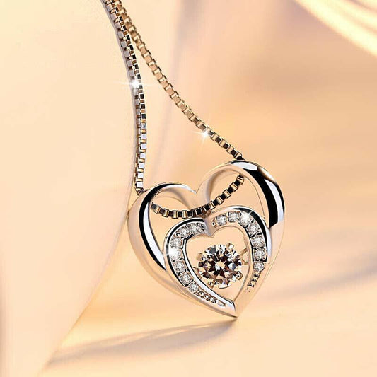 925 Sterling Silver Double Heart Pendant Chain Necklace Jewellery