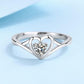925 Sterling Silver Open Heart Stone Adjustable Ring Jewellery