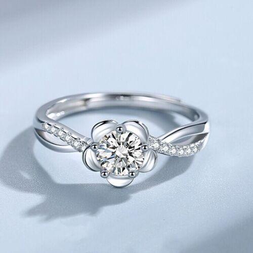 925 Sterling Silver Pretty White Stone Flower Adjustable Ring