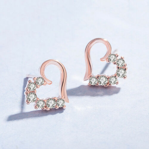 925 Sterling Silver Rose Gold Heart Stud Stone Earrings Jewellery