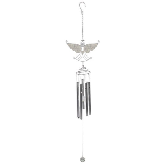 Spread Your Wings Glitter Silver Angel Wind Chime Garden Ornament - Home Inspired Gifts
