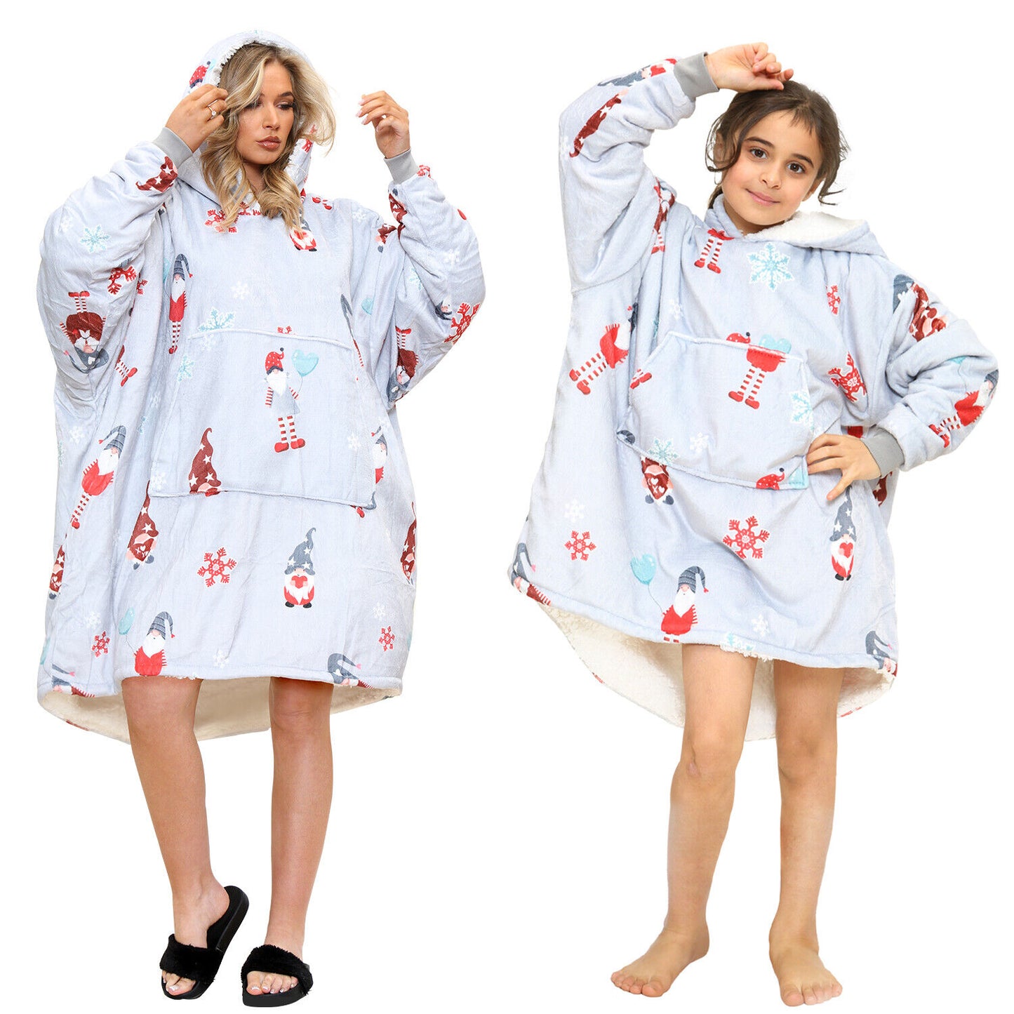 Adults Kids Plush Oversized Fleece Hoodie Blanket - Grey Gonkmas Friends