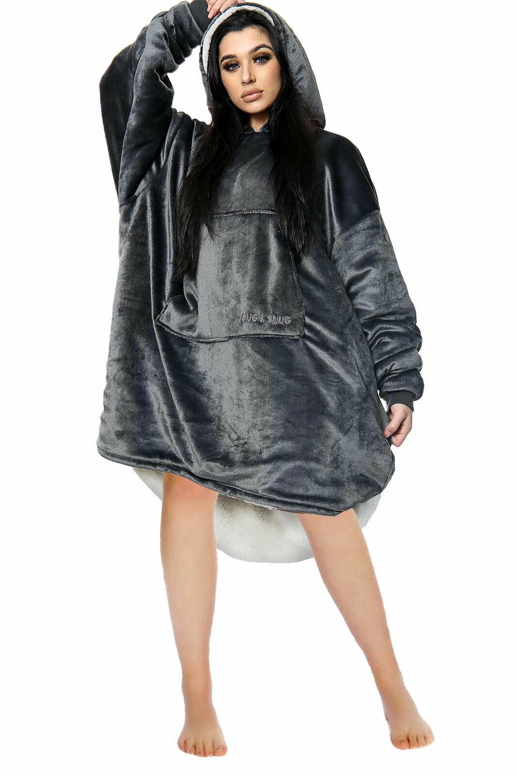 Adults Oversized Fleece Hoodie Blanket Hooded Sweatshirt - Charcoal