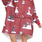 Adults Kids Plush Oversized Fleece Hoodie Blanket - Red Naughty Christmas Dogs