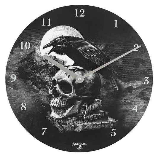 Alchemy Poe's Raven Skull Gothic Wall Clock